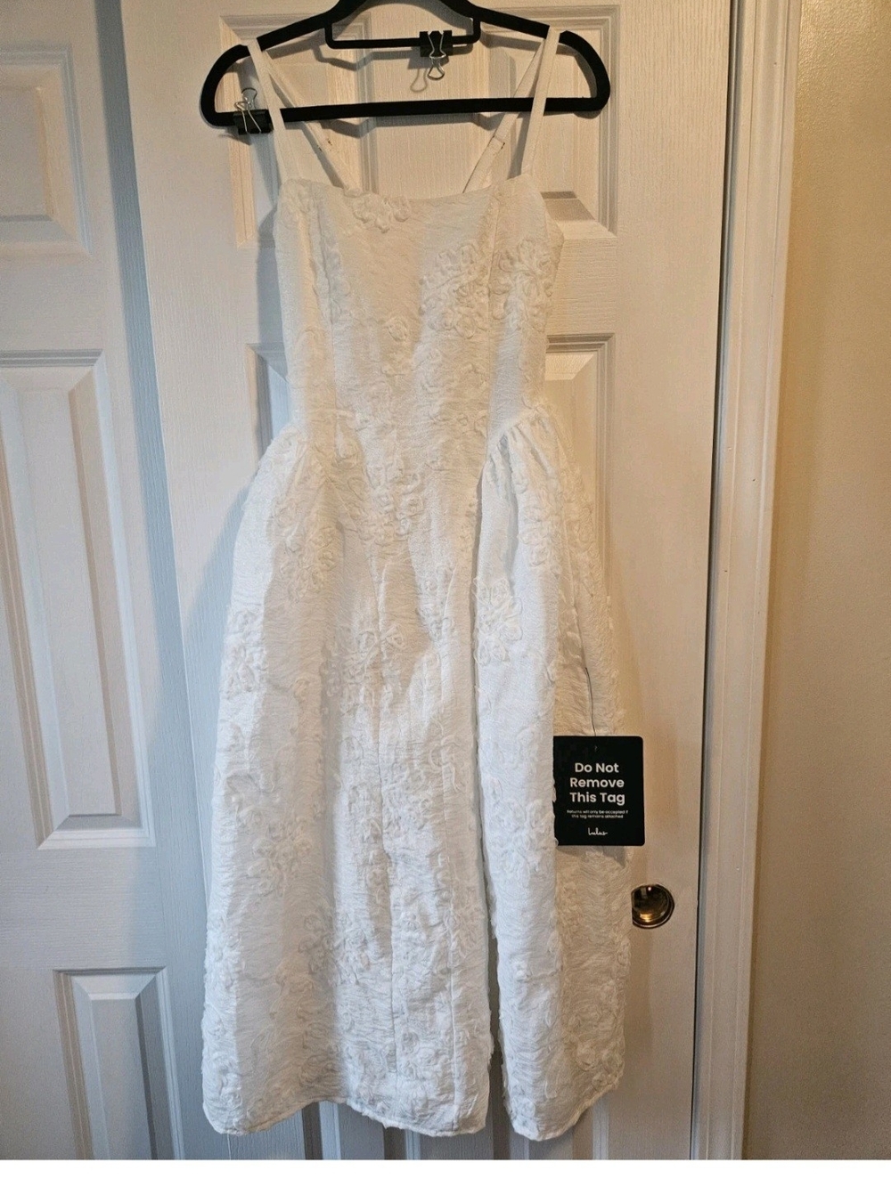 Lulu's White Floral Textured Spaghetti-Strap Dress for Girls
